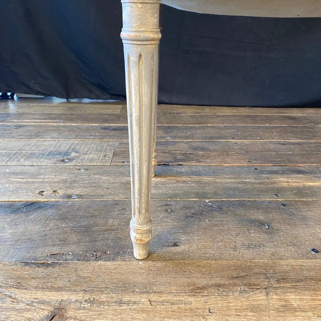 French Louis XVI Leather Stool Bench or Ottoman With Original Paint For Sale - Image 4 of 10