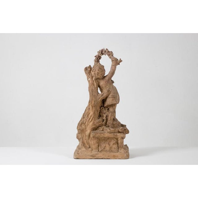 Rocaille-Style Terracotta Sculpture of Children and Flowers, 1850s For Sale - Image 3 of 12