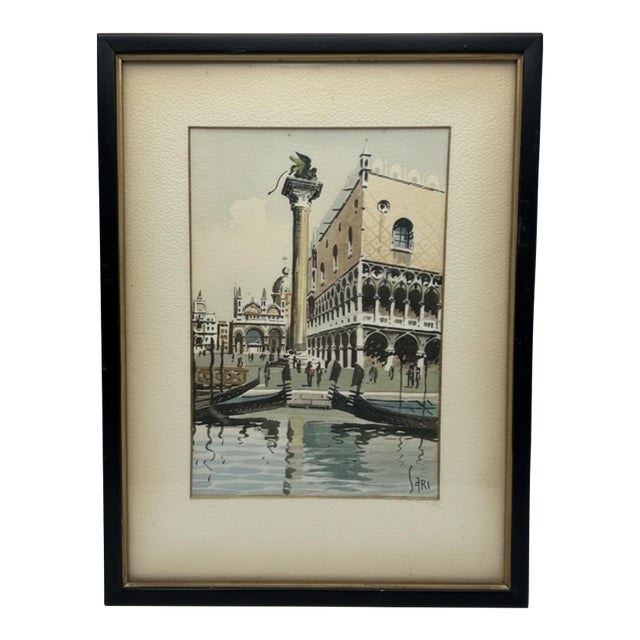 Mid-Century Signed Original Watercolor of Venice Piazza San Marco For Sale