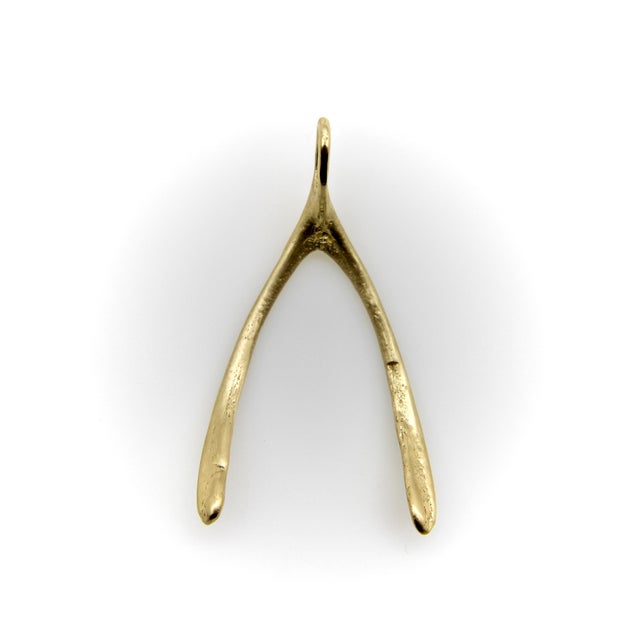 Gold Vintage 14k Gold Make a Wish Wishbone Pendant For Sale - Image 8 of 11