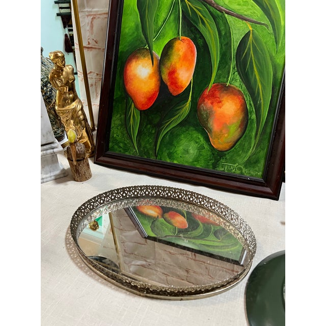 Antique Filigree Vanity Tray Mirrored For Sale - Image 4 of 6