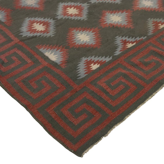 Traditional Vintage Dhurrie Geometric Rug in Brown, From Rug & Kilim For Sale - Image 3 of 4