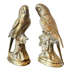 Vintage Solid Brass Parakeet Parrot Budgie Bookends