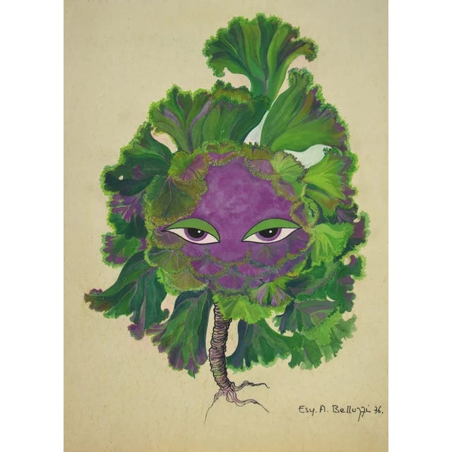 The Plant is a beautiful mixed media, original drawing applied, realized in 1976 by the artist Esy A. Belluzzi, Hand-...