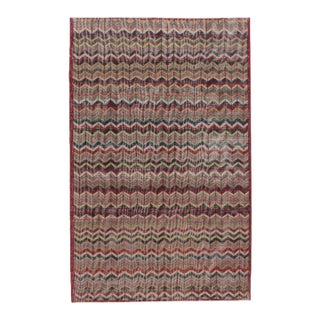 Vintage Turkish Rug With Distressed Chevron Pattern in Multicolor - Rug & Kilim For Sale