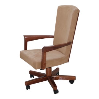 Maurice Villency African Mahogany Rolling Executive Desk Chair For Sale