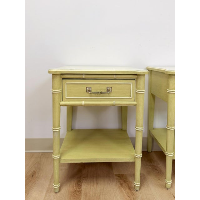 Henry Link Mid 20th Century Henry Link Bali Hai Green Faux Bamboo Pair of Nightstands Hollywood Regency For Sale - Image 4 of 16
