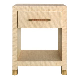 Matthew Izzo Home Pelham Natural Grasscloth One Drawer Side Table With Rattan Wrapped Handle For Sale