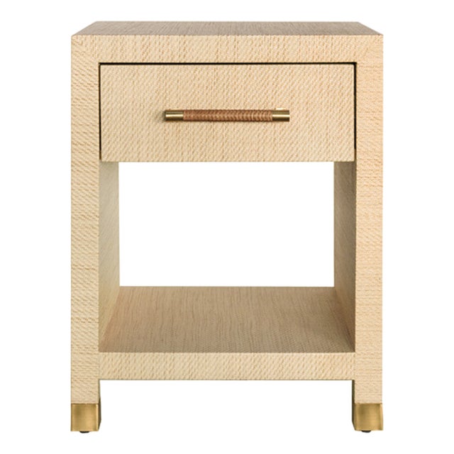 Matthew Izzo Home Pelham Natural Grasscloth One Drawer Side Table With Rattan Wrapped Handle For Sale