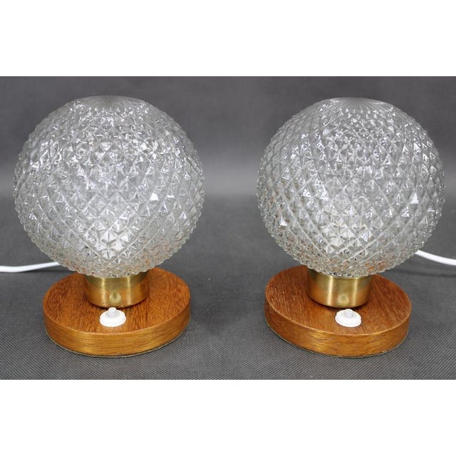 Mid-Century Modern Glass and Wood Table Lamps, Czechoslovakia, 1970s, Set of 2 For Sale - Image 4 of 10