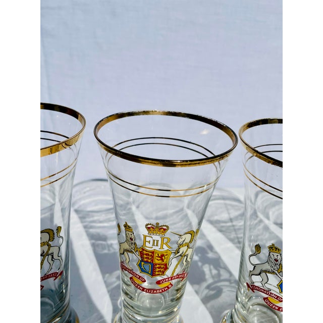 Transparent 1950s Set of 6 Antique Queen Elizabeth II Coronation Tall Glasses For Sale - Image 8 of 12