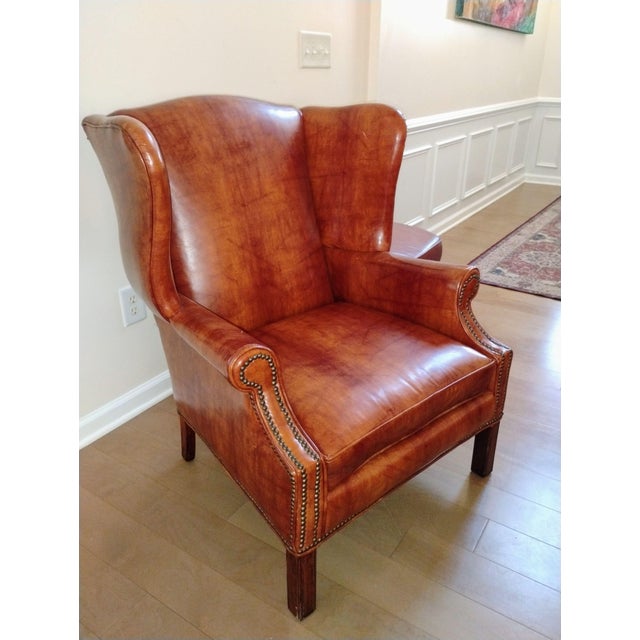 Elevate Your Space With This Stunning Vintage Dutch Cognac Colored Wingback Leather Club Chair For Sale - Image 10 of 12