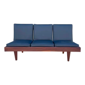 1960s Mid Century Walnut & Vinyl Sofa
