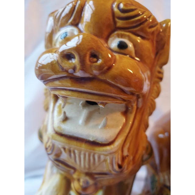 1970s Colorful Ceramic Foo Dogs - a Pair For Sale - Image 12 of 13