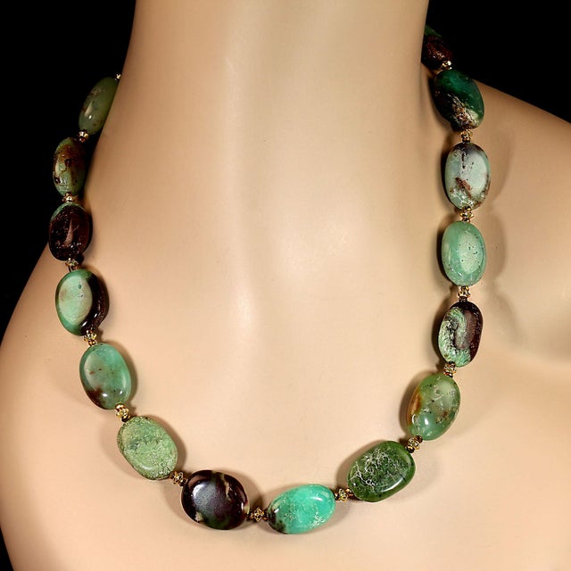 Ajd 19-Inch Chrysophrase Smooth Oval Tablet Necklace For Sale - Image 4 of 6