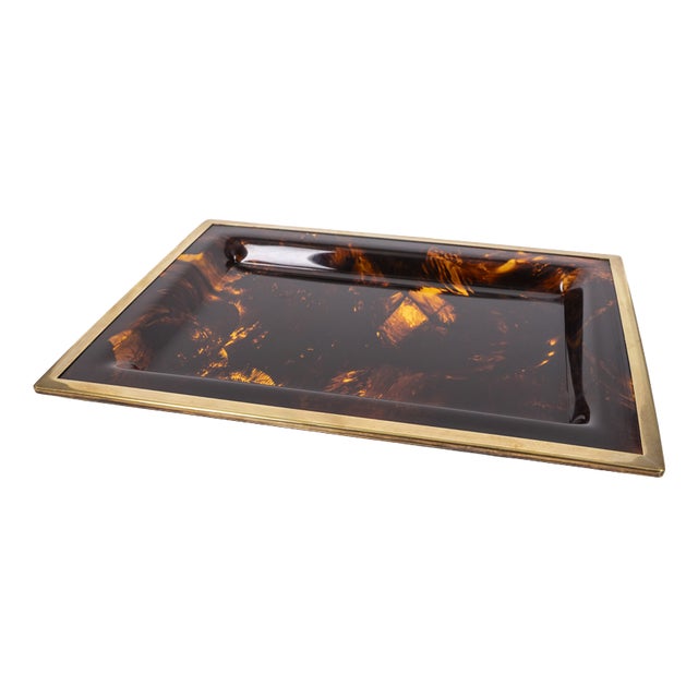 Vintage Italian Brass and Acrylic Glass Tray, 1970s For Sale