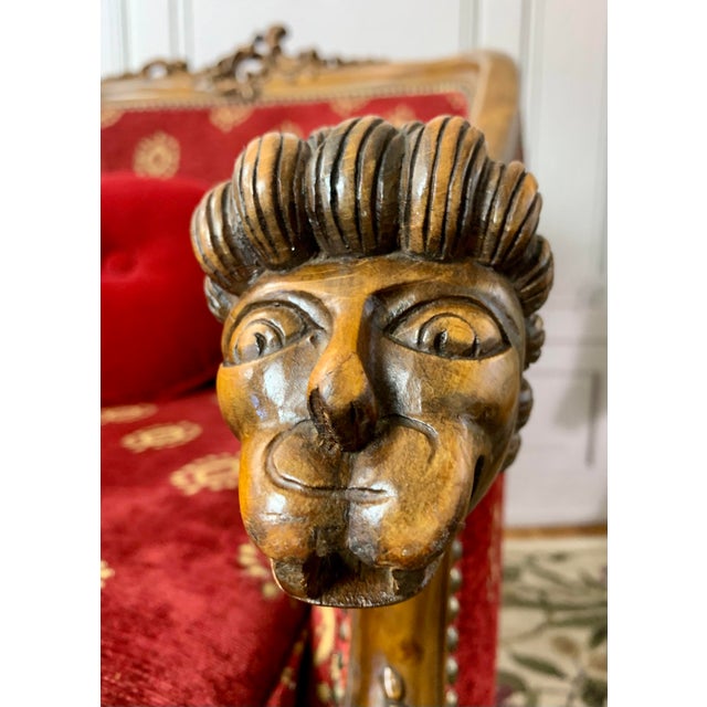 Late 19th Century Late 19th Century Red Chenille Figural Hand Carved Cedar of Lebanon Regal Club Chair For Sale - Image 5 of 12