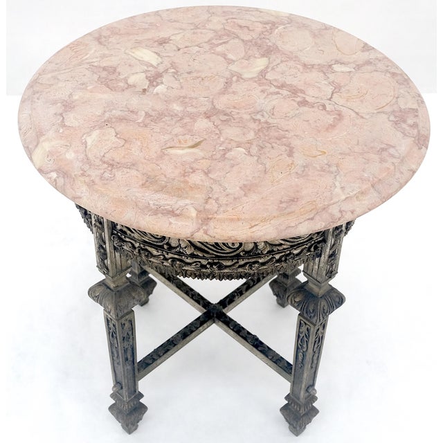 Maison Jansen c1920s Round Pink Marble Top Cast Metal Base Side End lamp Table Stand For Sale - Image 4 of 11