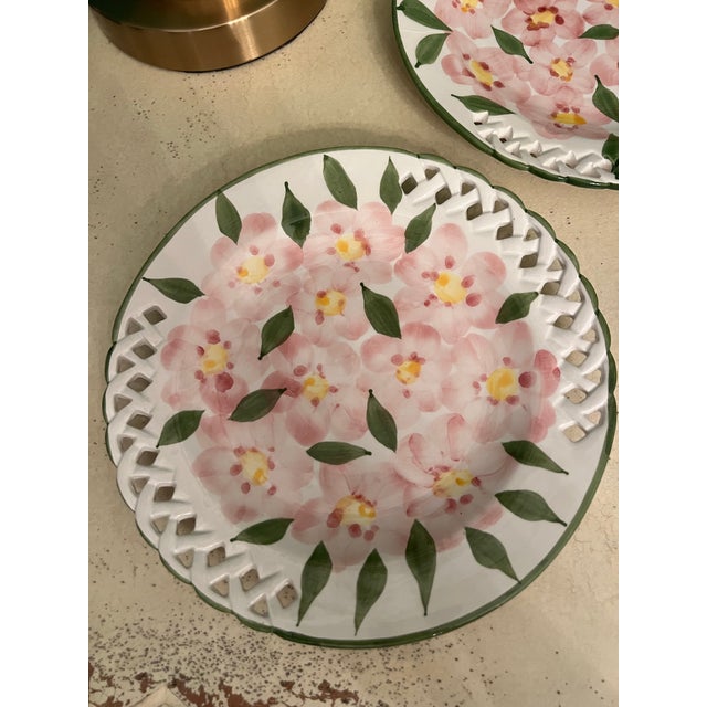 White Casafina Handpainted Reticulated Majolica Dogwood Blossom Plates - Set of 3 For Sale - Image 8 of 9