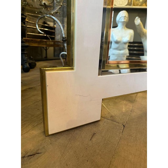 French Cream Lacquered and Brass Mirror, 1970 For Sale - Image 6 of 12