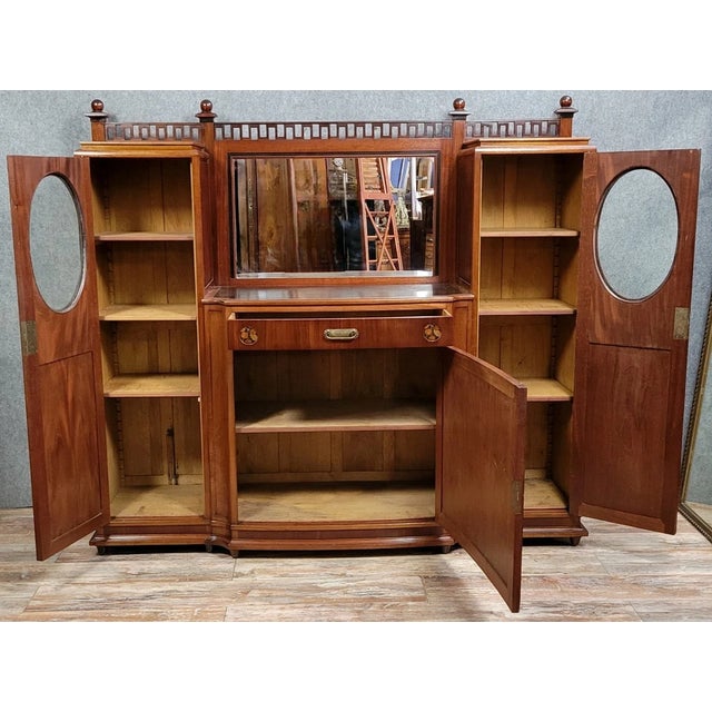 Art Nouveau Period Mahogany and Marquetry Bookcase Sideboard Nancy School, 1900s For Sale - Image 4 of 6