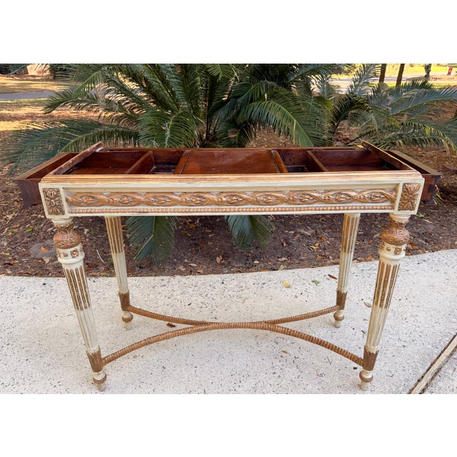 Late 19th Century Parcel Gilt and Paint Marble Top Louis XVI Style Console Table For Sale - Image 5 of 17