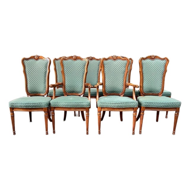 1980s White Furniture Co. Green Dining Chairs - Set of 8 For Sale