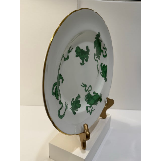 1980s Vintage Wedgwood Green Chinese Tigers Williamsburg Bone China Serving Platter Retired Rare Find For Sale - Image 5 of 8