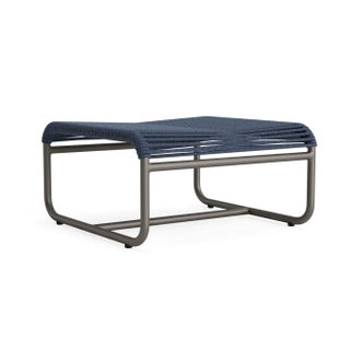 Brown Jordan Walter Lamb Aluminum Ottoman, Mica frame with Marine fabric For Sale
