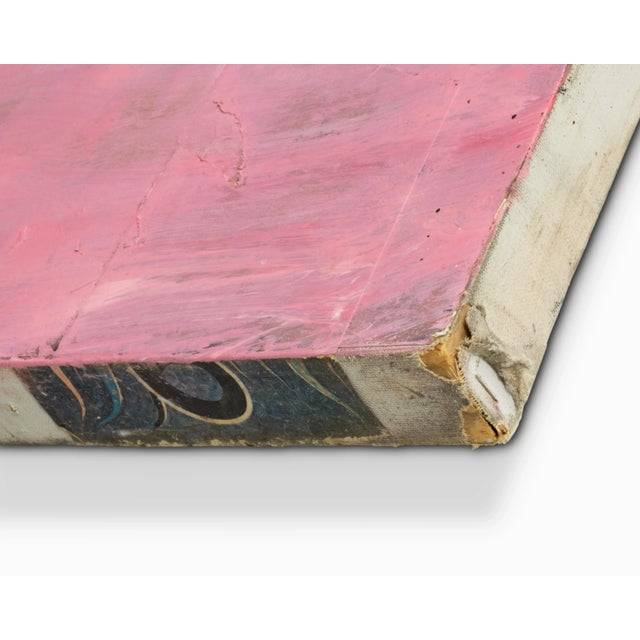 Pink Large Colorful Vintage Abstract Mixed Media Painting 4' X 6' For Sale - Image 8 of 8