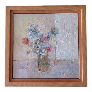 "Innocente" Is a 10 X 10 Inch Textured Painting of a Small Floral Still Life 2023 by Artist Lynn Christian. For Sale