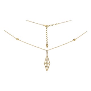 14K Yellow Gold 1.0 Cttw Diamond Studded Geometric Double Pyramid 18" Pendant Necklace (G-H Color, SI1-SI2 Clarity) For Sale