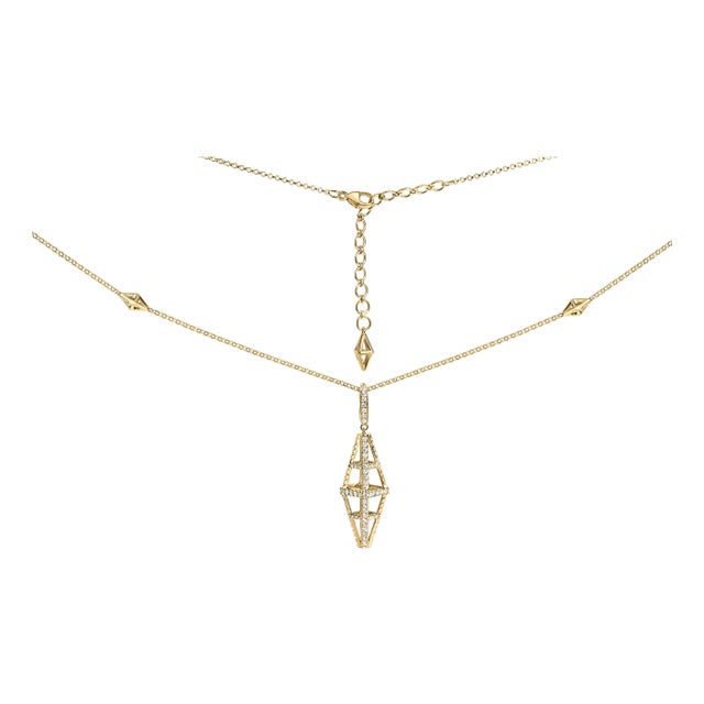 14K Yellow Gold 1.0 Cttw Diamond Studded Geometric Double Pyramid 18" Pendant Necklace (G-H Color, SI1-SI2 Clarity) For Sale