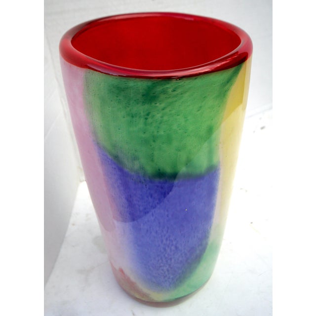 Glamorous Multi-Color Glass Block Vase With Red Interior - Makora Krosno Poland For Sale - Image 13 of 17
