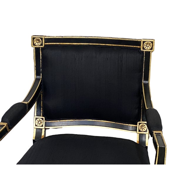 French Style Black Lacquer Wood Directoire Square Back Arm Chair Chairish
