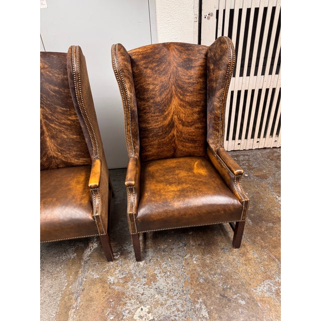 Animal Skin Paul Robert Lexie Hide Wingback Chairs, Pair For Sale - Image 7 of 12