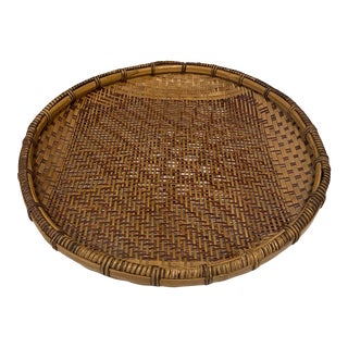 Vintage Chinese Woven Rattan Tray For Sale