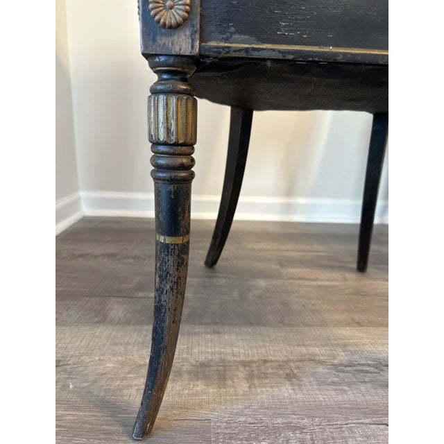 Yellow 1980s Neoclassical Sabre Leg Side Chairs Upholstered in Yellow Fortuny Style Fabric - Set of 2 For Sale - Image 8 of 10