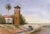 Idyllic farm landscape with a palm tree by an unknown artist (American, 20th Century). There is a tower that is the main...