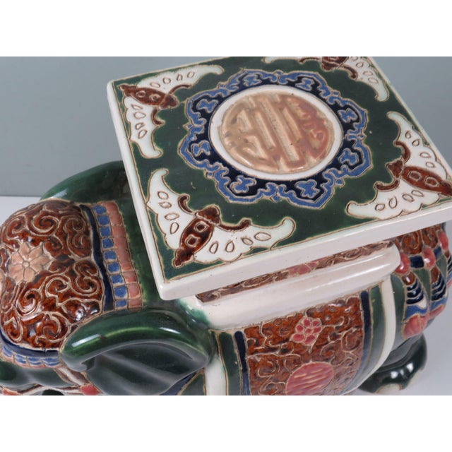 1970s Large Chinoiserie Style Glazed Ceramic Elephant Garden Stool or Side Table, 1970s For Sale - Image 5 of 9