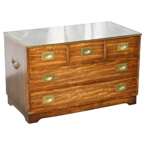 Reprodux Campaign Chest of Drawers with Leather Top by Bevan Funnell