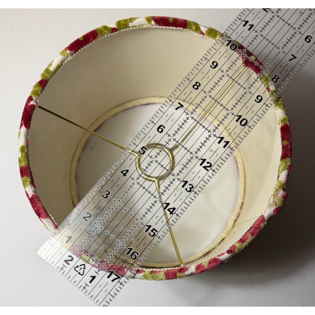 Mid-Century Modern Contemporary Floral Drum Maroon & Green Lampshade in Regal Fabric For Sale - Image 3 of 4