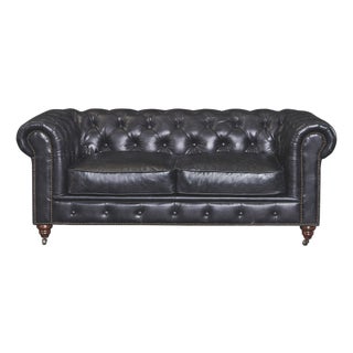 Century Chesterfield Love Seat - Slate Leather For Sale