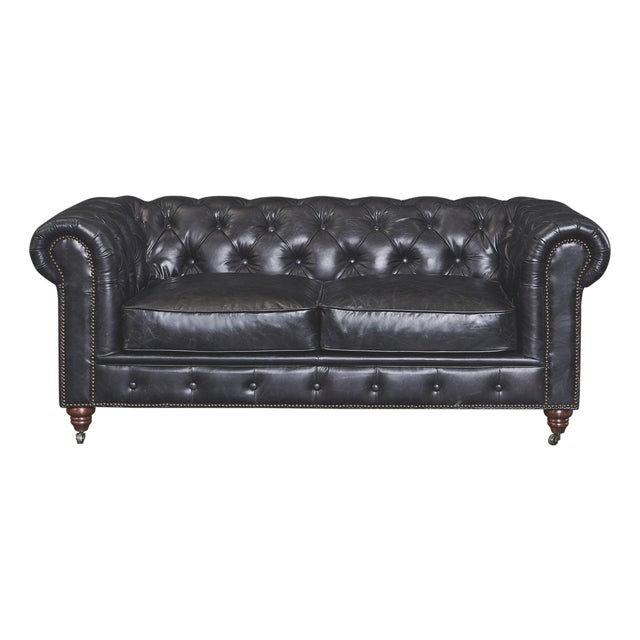 Century Chesterfield Love Seat - Slate Leather For Sale