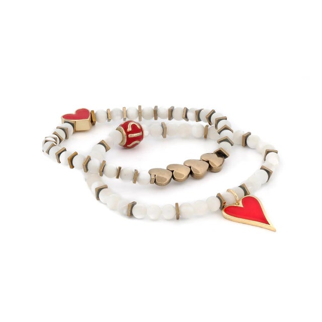 Metal Valentines Love Red Heart Bracelet Set For Sale - Image 7 of 8