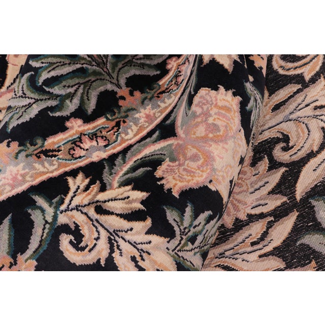Black Shabby Chic 1990's Floral Tulip Pak-Persian Black/Tan Wool Round Rug- 8'0'' X 8'2'' For Sale - Image 8 of 9