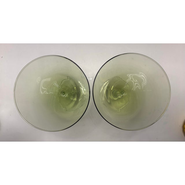 Mid-Century Modern Mid 20th Century Mid-Century Modern Green Fade Martini Glasses, European-Style Art Glass, Unmarked Set of 2 For Sale - Image 3 of 6