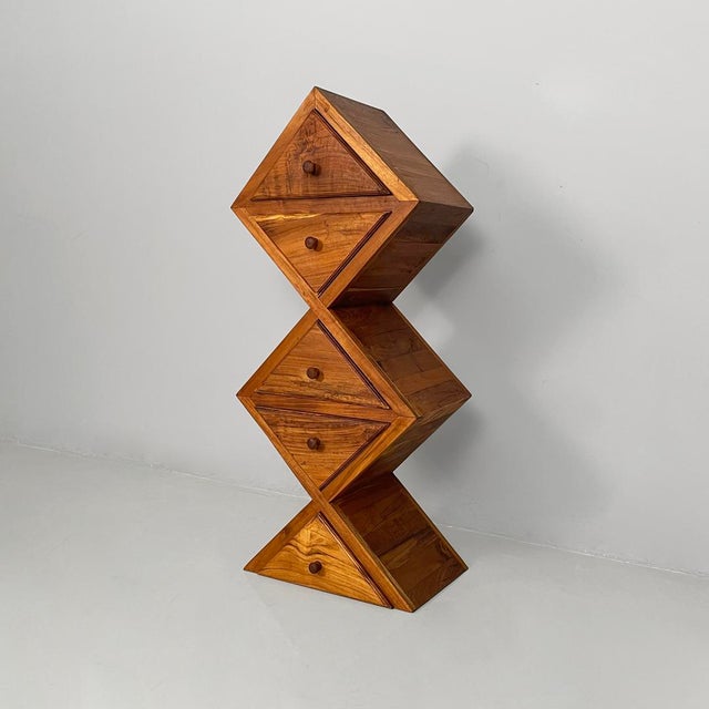 Italian Modern Geometric Wooden Chest of Drawers, 1980s For Sale - Image 4 of 15