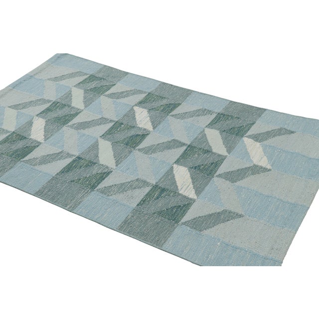 2010s Rug & Kilim’s Scandinavian Style Rug in Blue and Gray With Geometric Patterns For Sale - Image 5 of 7