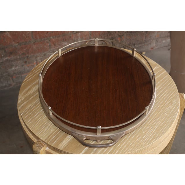 Vintage Walnut and Metal Bar Tray For Sale - Image 4 of 9